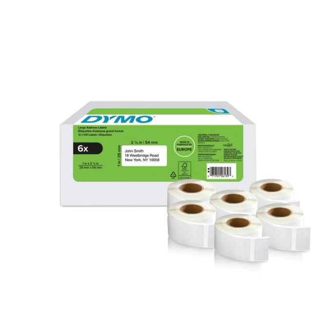 [DY177564] Dymo LW Selbstklebeetiketten 54x25mm Absenderadressen weiß 6 Rollen