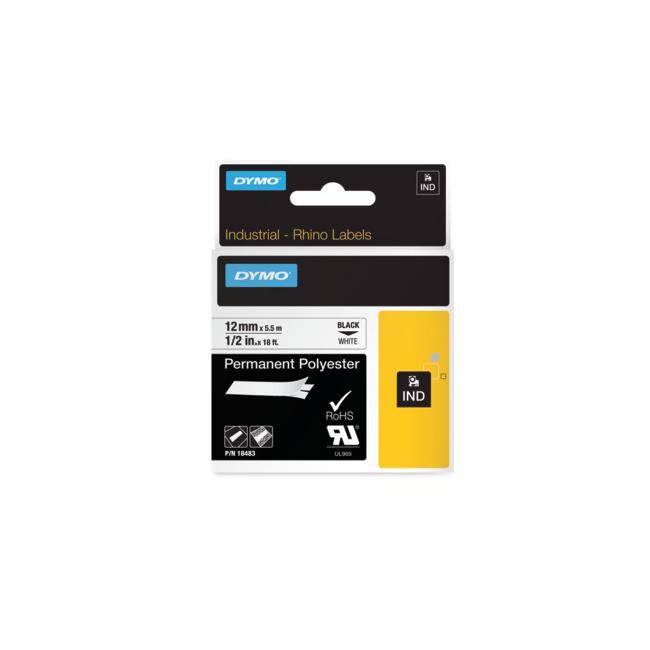 Dymo Rhino Permanent-Polyesterklebeband 12 mm weiß/schwarz