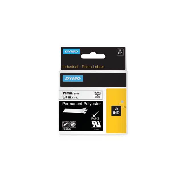 Dymo Rhino 19 mm permanentes Polyesterklebeband weiß/schwarz