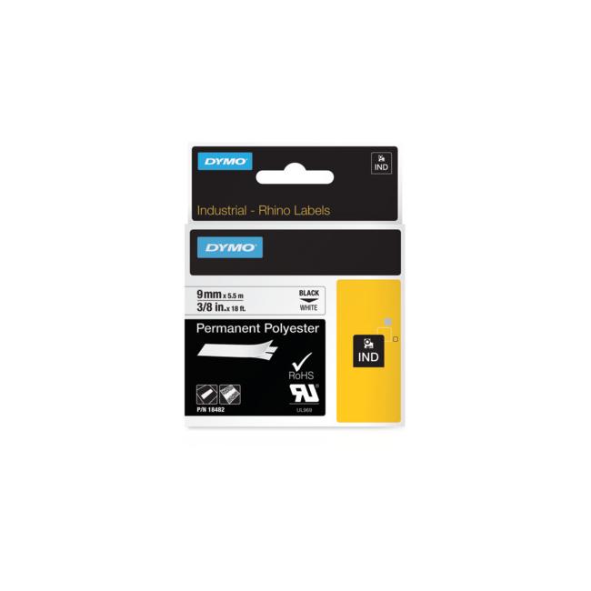 Dymo Rhino 9 mm permanentes Polyesterklebeband weiß/schwarz