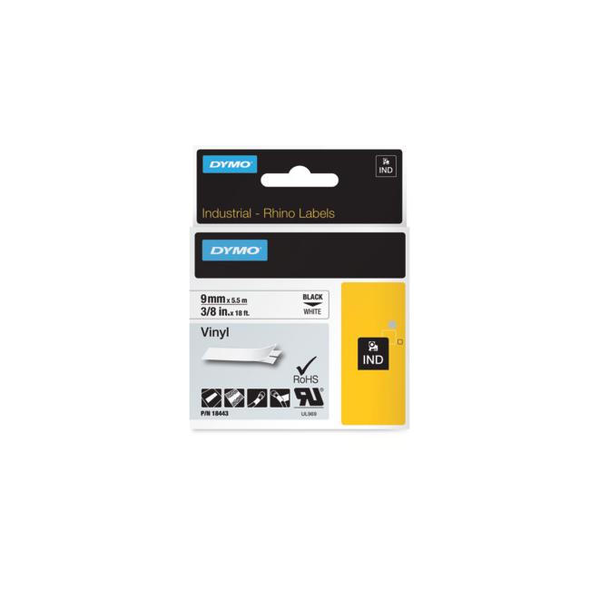 Flexibles Vinylklebeband Dymo Rhino 9 mm weiß/schwarz