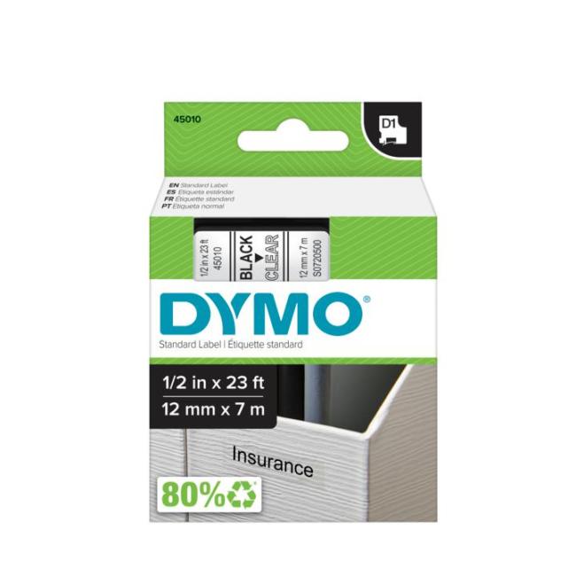 Dymo D1 Selbstklebeband 12 mm transparent/schwarz