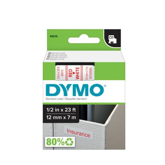 Dymo D1 selbstklebendes Klebeband 12 mm weiß/rot