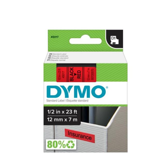 Dymo D1 selbstklebendes Klebeband 12 mm rot/schwarz