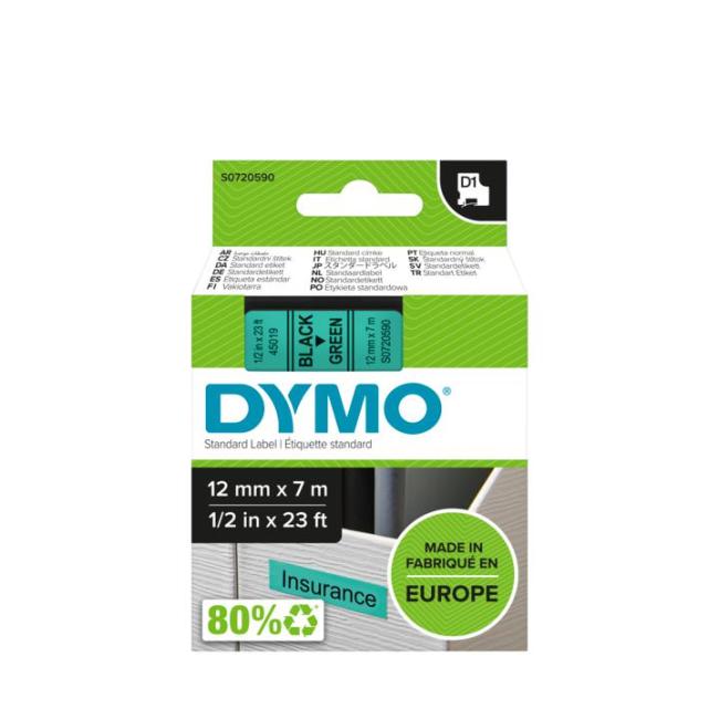 Dymo D1 selbstklebendes Klebeband 12 mm grün/schwarz