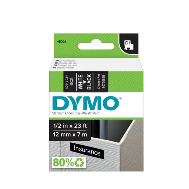 Dymo D1 selbstklebendes Klebeband 12 mm schwarz/weiß