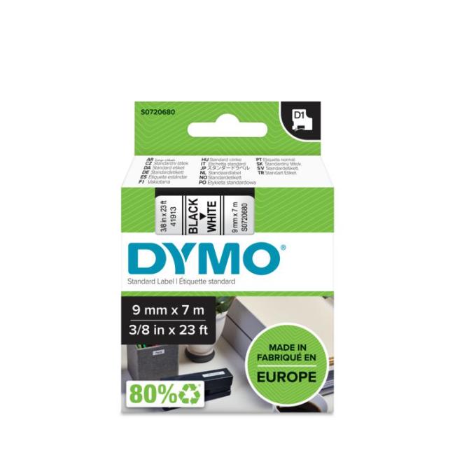 Dymo D1 9 mm weiß/schwarzes selbstklebendes Klebeband