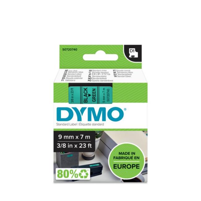 [DY720740] Dymo D1 9 mm selbstklebendes Klebeband grün/schwarz