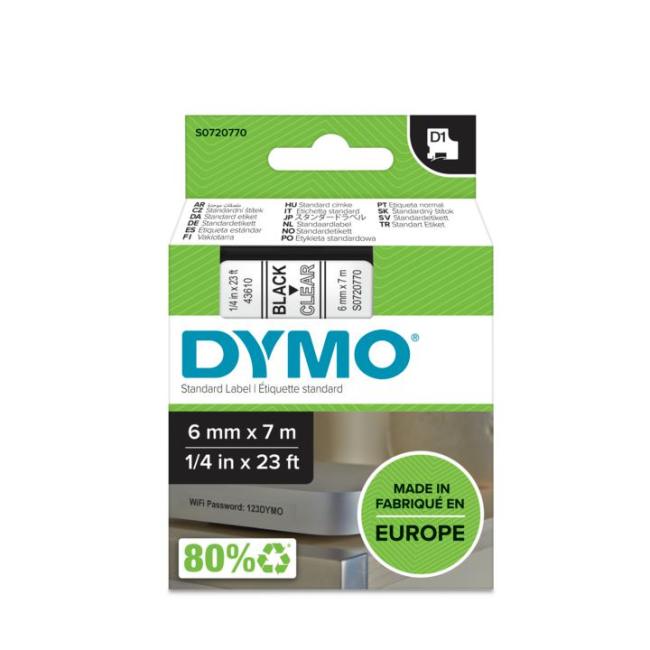 [DY720770] Dymo D1 Selbstklebeband 6 mm transparent/schwarz