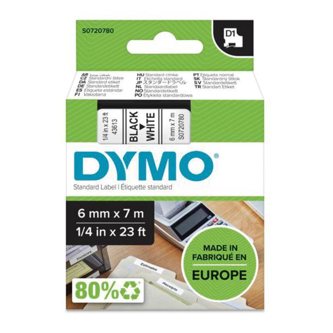 Dymo D1 selbstklebendes Klebeband 6 mm weiß/schwarz