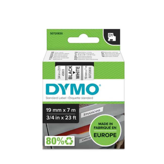 Dymo D1 selbstklebendes Klebeband 19 mm weiß/schwarz