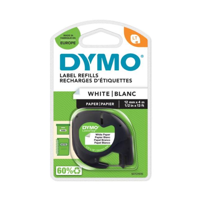 Dymo Letratag Klebeband, weiß, 12 mm x 4 m