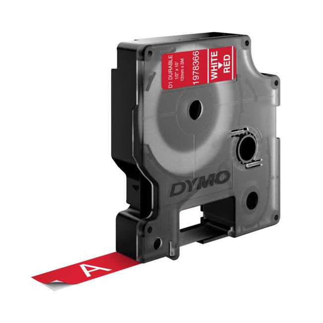 [DY978366] Dymo D1 Permanent-Vinylklebeband 12 mm rot/weiß