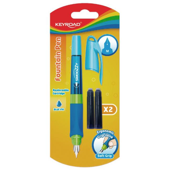 KEYROAD Easy Writer M Füllfederhalter, Blisterverpackung, 2 Minen, Farbmix