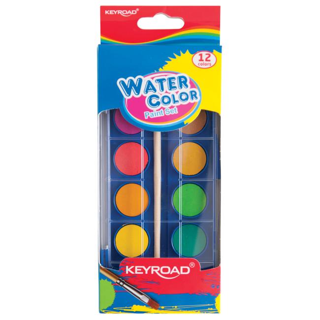 Aquarellfarben mit Pinsel KEYROAD, 12 Farben