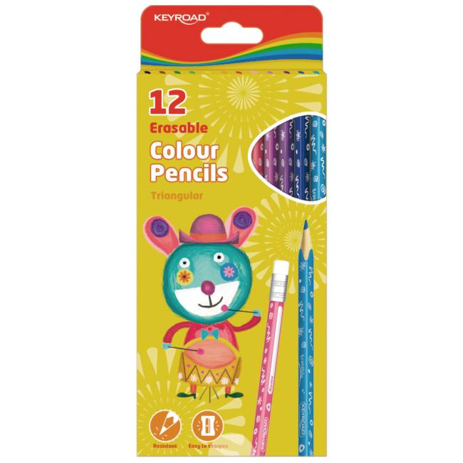 KEYROAD Buntstifte mit Radiergummi, 12 Farben