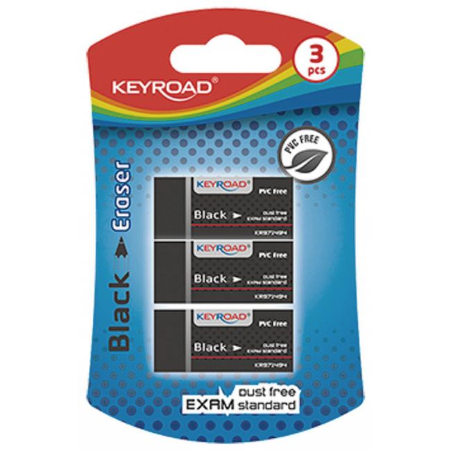 KEYROAD Schwarzes Gummi, Blisterpackung mit 3 Stück, schwarz