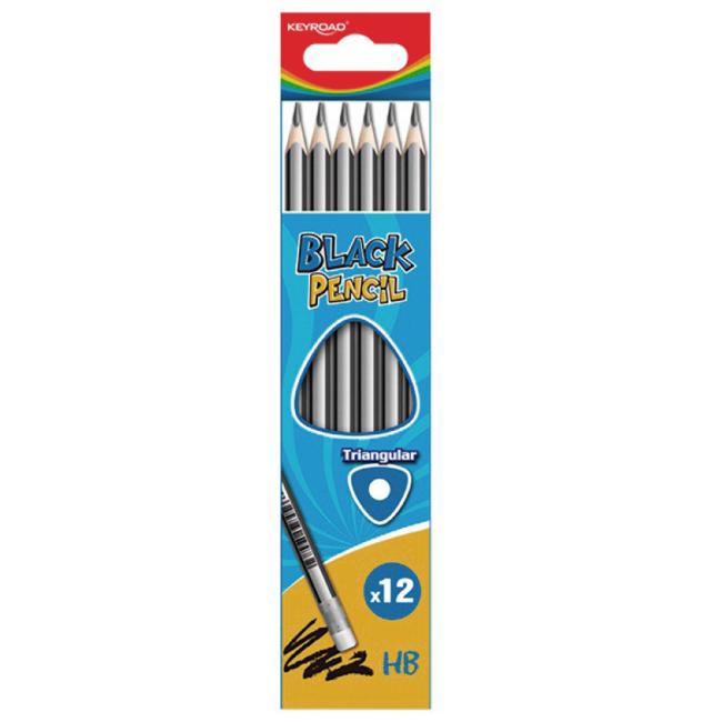 KEYROAD Holzstiftset mit Radiergummi, 12-teilig, grau
