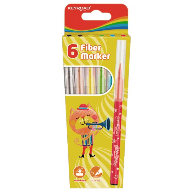 [EC971588] KEYROAD Fiber Marker Set, 6 Stück, gemischte Farben