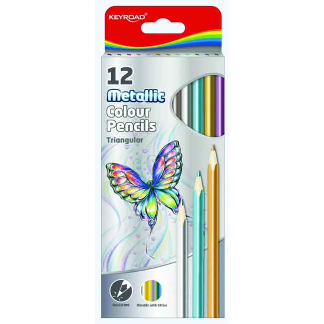 [EC971756] KEYROAD dreieckige Metallic-Wachsmalstifte, 12 Farben