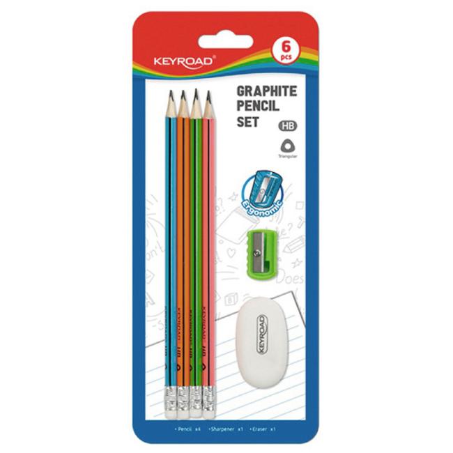 KEYROAD Schulmaterialset, Blisterpackung mit 6 Stück, Farbmix