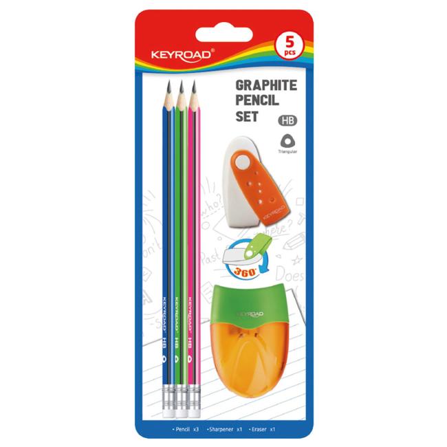 [EC971849] KEYROAD Schulmaterialset, Blisterverpackung, 5-teilig, Farbmix