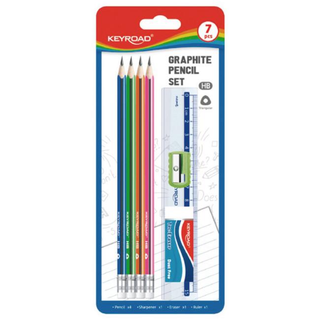[EC971850] KEYROAD Schulmaterialset, Blisterverpackung, 7-teilig, verschiedene Farben