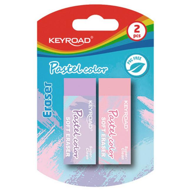 KEYROAD Pastell-Radiergummi, Blisterverpackung, 2 Stück, Farbmix