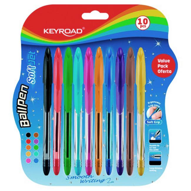 [EC972056] Kugelschreiber KEYROAD Soft Jet 0,7 mm, Blisterpackung mit 10 Stück, verschiedene Farben