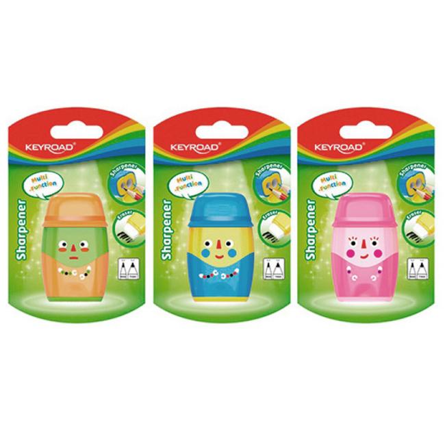 KEYROAD Hello Kunststoffreibe mit zwei Löchern und Gummi, Blisterverpackung, Farbmix