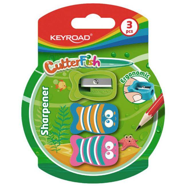 KEYROAD CUTTER FISH Kunststoffreibe, Blisterpackung mit 3 Stück, Farbmix