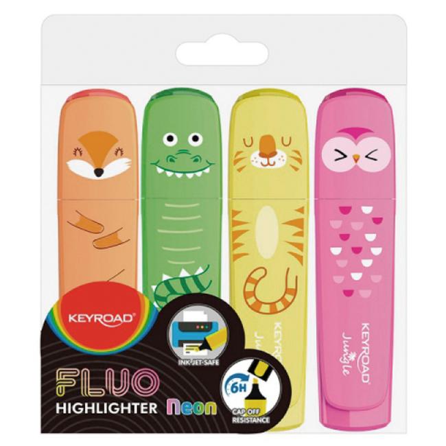 KEYROAD Fluo Jungle Textmarker-Set, 4 Farben
