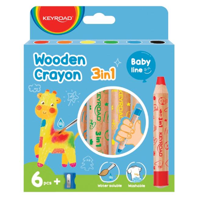 [EC972328] KEYROAD Wachs-Aquarellstifte, 6 Farben + Anspitzer