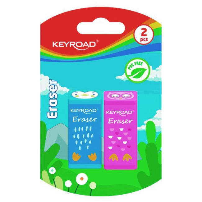 KEYROAD Radiergummi mit Tiermotiven, Blisterpackung mit 2 Stück, Farbmix