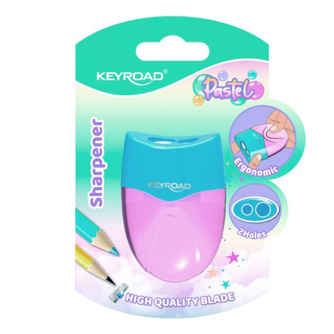 [EC972407] KEYROAD Kunststoffreibe mit zwei Löchern, Blisterverpackung, Farbmix