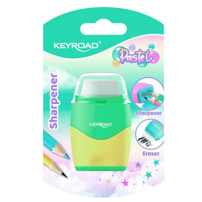 KEYROAD Pastellfarben-Kollektion! Kunststoffreibe mit zwei Löchern und Gummi, Blisterverpackung, Farbmix