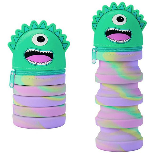 [EC972422] KEYROAD Steh-Federmäppchen aus Silikon, Monster-Stil, Farbmix