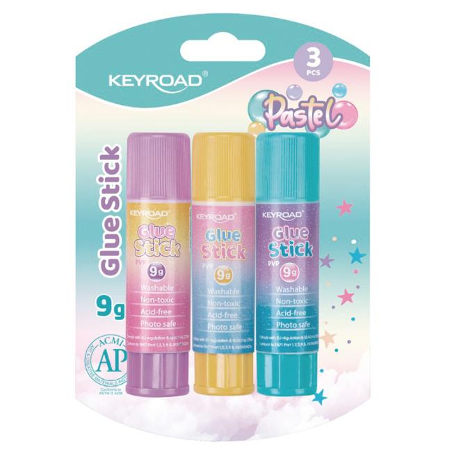 Klebestift KEYROAD Pastell, Blisterpackung mit 3 Stück, Farbmischung