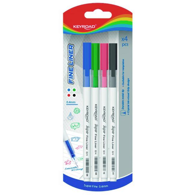 KEYROAD Fine 0,4 mm Liner-Set, Blisterverpackung, 4 Stück, Farbmix
