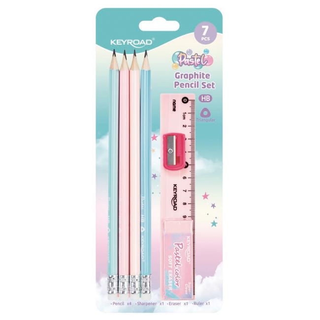 [EC972781] KEYROAD Pastellfarbenes Schulmaterialset, Blisterverpackung, 7-teilig, Farbmix