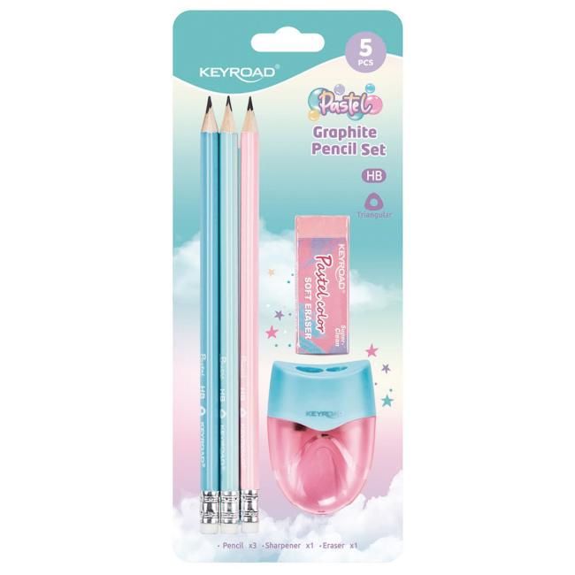 KEYROAD Pastellfarbenes Schulmaterialset, Blisterpackung mit 5 Teilen, Farbmix