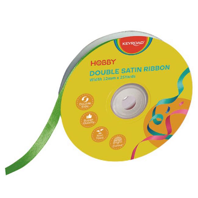 [EC990023] KEYROAD Doppelsatinband 12 mm x 22,86 m auf einer Spule, grün