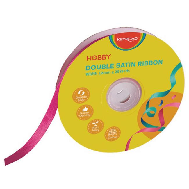KEYROAD Doppelsatinband 12 mm x 22,86 m auf einer Spule, rosa
