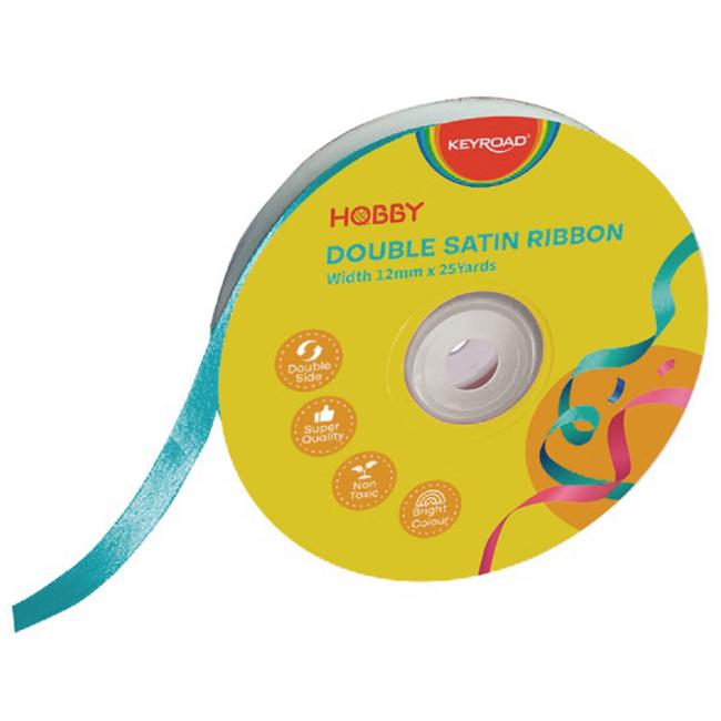 [EC990027] KEYROAD Doppelsatinband 12 mm x 22,86 m auf einer Spule, blau