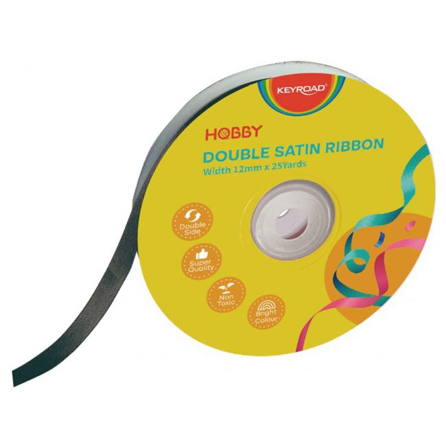 [EC990028] KEYROAD Doppelsatinband 12 mm x 22,86 m, auf Spule, schwarz