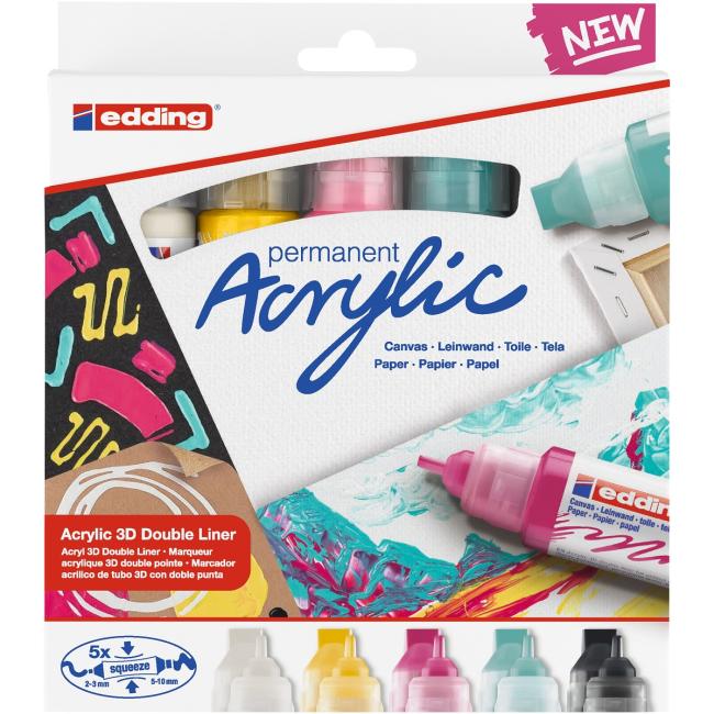 Doppelseitiges Acrylrohr Edding 5400 3D Set 5f Pastellfarben