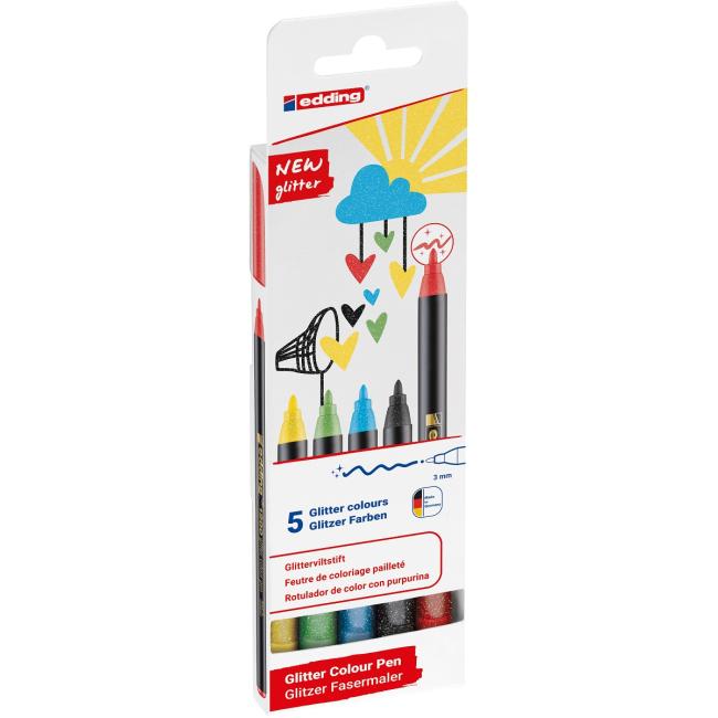 [ED120095] Edding 1200/5S Glitzermarker-Set, Grundfarben
