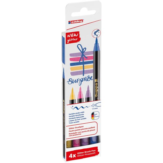 Edding 1340/4S Glitzermarker-Set, Pastellfarben, Faserspitze