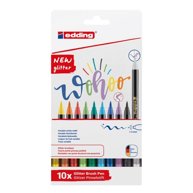Edding 1340/10S Glitzermarker-Set, Grundfarben, Faserspitze