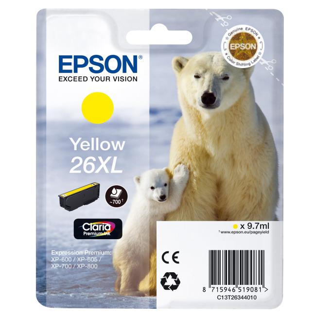 Epson T2634 26XL Claria gelbe Tintenpatrone für XP-600/700 (9,7 ml)
